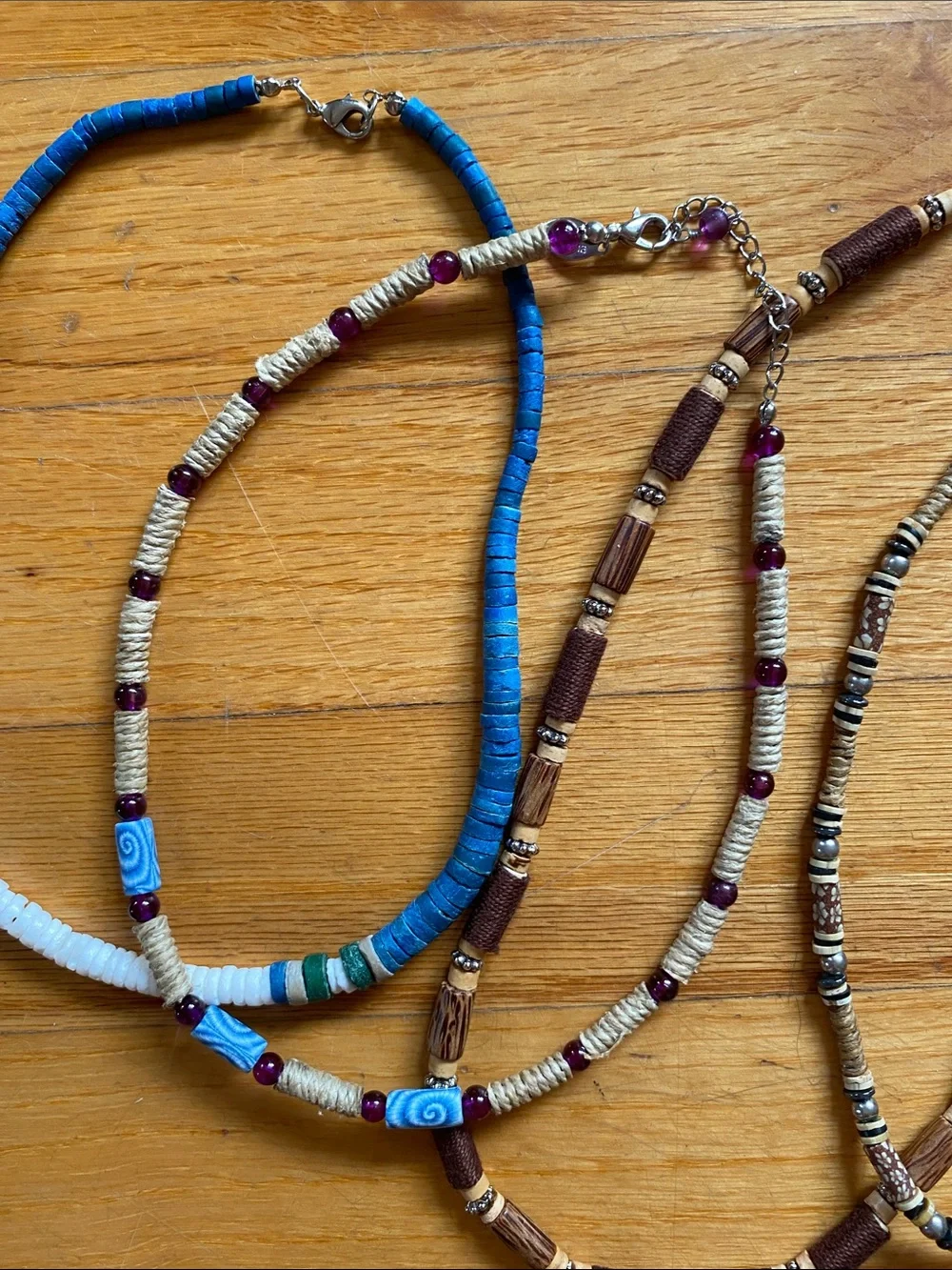 Bohemian Boho Shell/Wooden, Multicolor & Brown Surfer Bead Necklaces - set of 5